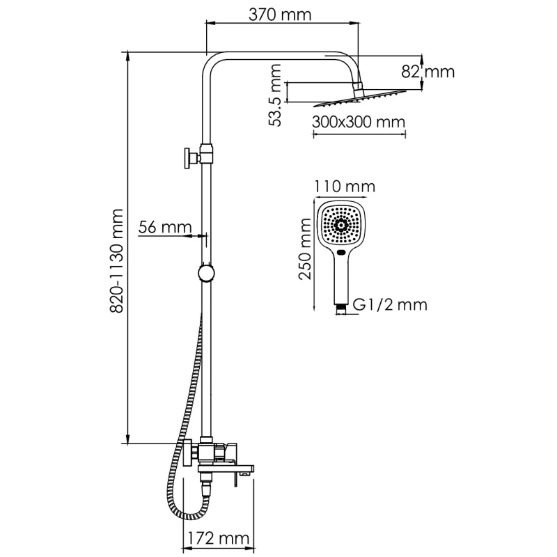 Душевая система 300 мм WasserKRAFT A177.118.065.010.CH