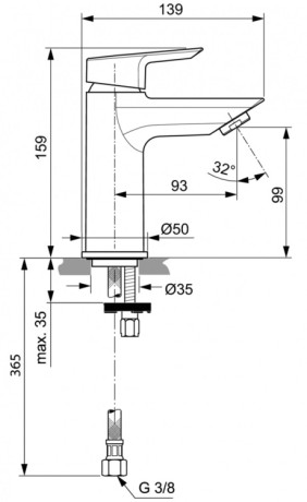 Смеситель для раковины без донного клапана Ideal Standard Tesi A6559AA