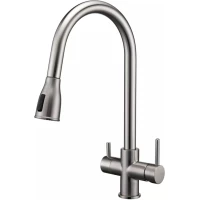 Смеситель для кухни Paulmark Lange La214212-BS с подключением к фильтру, выдвижным изливом, нержавеющая сталь