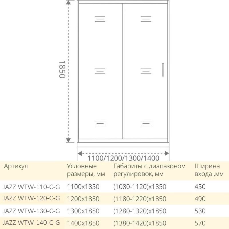 Душевая дверь 120 см Good Door Jazz WTW-120-C-G прозрачное