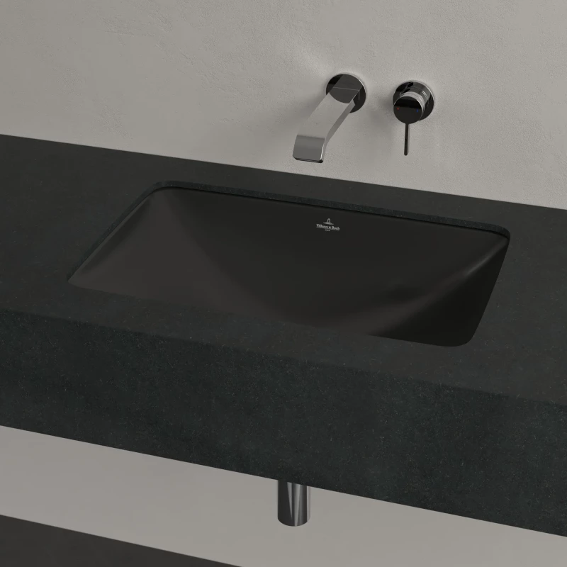 Раковина Villeroy & Boch Loop & Friends 4A5700R7 60,5x41 см, встраиваемая снизу, черный матовый Раковина Villeroy & Boch Loop & Friends 4A5700R7 60,5x41 см, встраиваемая снизу, черный матовый