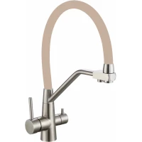 Смеситель для кухни Fmark FS0662-L12-V2 с подключением к фильтру, гибким изливом, сатин/бежевый
