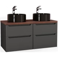 Тумба с раковиной серый матовый 119,6 см со столешницей бук темный Jorno Wood Wood.01.60/P/GR + Wood.01.60/P/GR + Wood.06.120/DW + 0025403 + 0025403