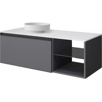 Тумба с раковиной Armadi Art Quatro Antracite 790-M6-120-A-A-LED + 792-120-W + 801-MW 121 см L, подвесная, со столешницей, подсветкой, антрацит матовый