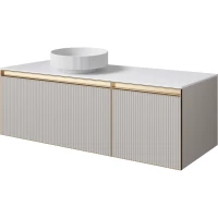 Тумба с раковиной Armadi Art Quatro Cashmere Fuga 790-M2-120-CM-RIB-MG + 792-120-W + 801-R-MW 121 см L , подвесная, со столешницей, кашемир матовый