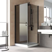 Душевой уголок Vegas Glass EP-Fis LUX 80 02M 07 L 80x80 см L, профиль черный матовый, стекло графитовое