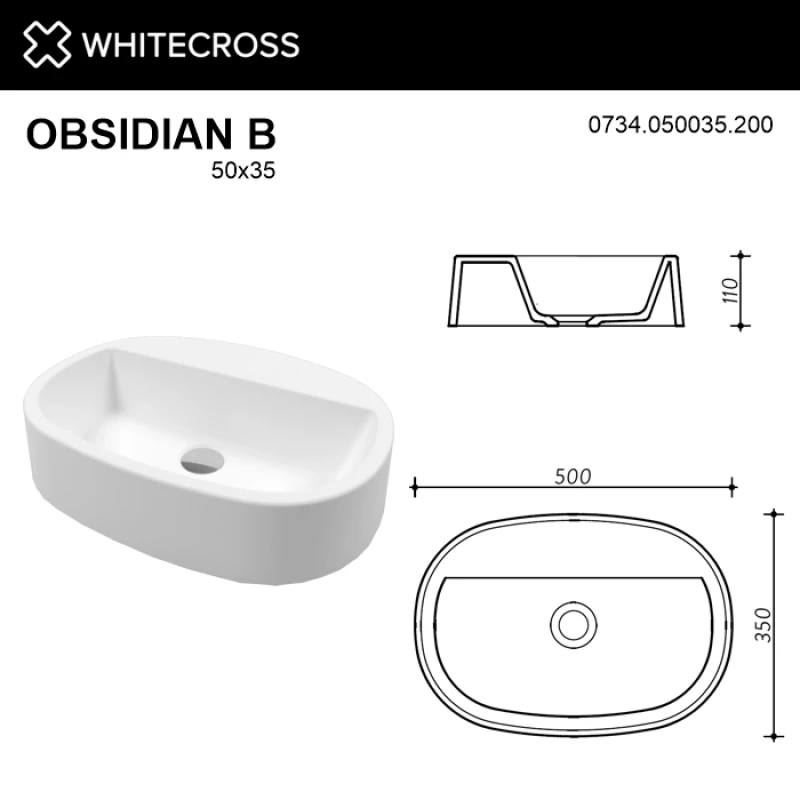 Раковина 50x35 см Whitecross Obsidian B 0734.050035.200