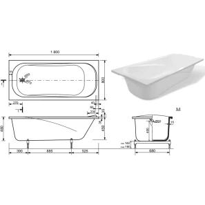 Изображение товара ванна из литьевого мрамора 180x80 см эстет альфа fp00001311