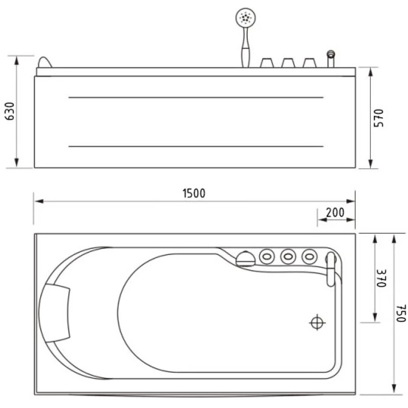 Акриловая гидромассажная ванна 150x75 см R Gemy G90061,5B R