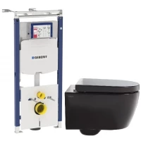 Комплект подвесной унитаз SSWW CT2038BLACK + система инсталляции Geberit 111.362.00.5