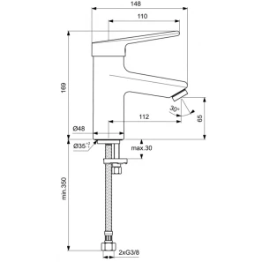 Изображение товара смеситель для раковины без донного клапана ideal standard ceraplus 2.0 bc092aa