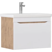 Тумба под раковину Vigo Grani 165 дуб золотой 66,4 см, подвесная, белый глянец/дуб золотой