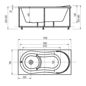 Изображение товара акриловая гидромассажная ванна 170x70 см пневматическое управление стандартные форсунки aquatek афродита-170
