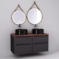 Комплект мебели серый матовый 119,6 см со столешницей бук темный Jorno Wood Wood.01.60/P/GR + Wood.01.60/P/GR + Wood.06.120/DW + 0025403 + Wood.02.60/TK + Wood.02.50/TK