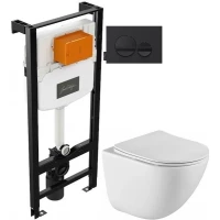 Комплект подвесной унитаз BelBagno Amanda BB051CHR + BB051SC + система инсталляции Jacob Delafon E24156-NF + E20859-7-BMT