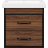 Тумба под раковину Misty Кедр П-Кед09050-011По 46,5 см, подвесная, черный матовый/орех