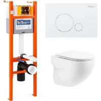 Комплект инсталляция с унитазом BelBagno Sfera BB066CHR/BB870SC/BB004-40 EXPERT/BB014-SR-BIANCO с кнопкой смыва, белый + унитаз подвесной BelBagno Onda безободковый, с сиденьем микролифт, белый