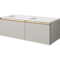 Тумба с раковиной Armadi Art Quatro Cashmere 790-M2-140(70+70)-CM-MG+L + 793-140-2-W 141 см, подвесная, с подсветкой, кашемир матовый