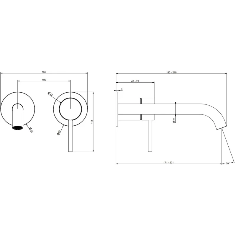 Смеситель для раковины Gessi Gessi316 54086#707 встраиваемый, без донного клапана, черный хром матовый