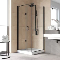 Душевой уголок Vegas Glass GPS-Fis LUX 80*90 02M 02 L 80x90 см L, профиль черный матовый, стекло шиншилла