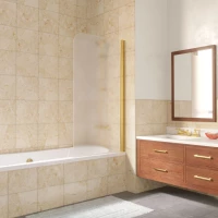 Шторка на ванну Vegas Glass EV LUX 75 09 10 R 75 см R, профиль золотой, стекло сатин