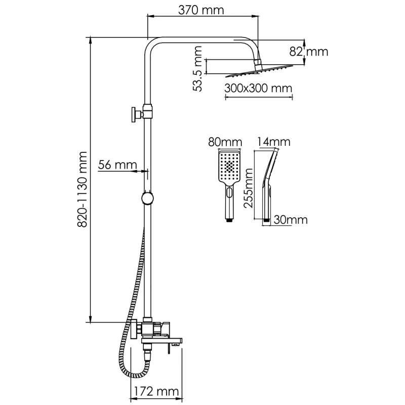 Душевая система 300 мм WasserKRAFT A177.118.126.010.CH