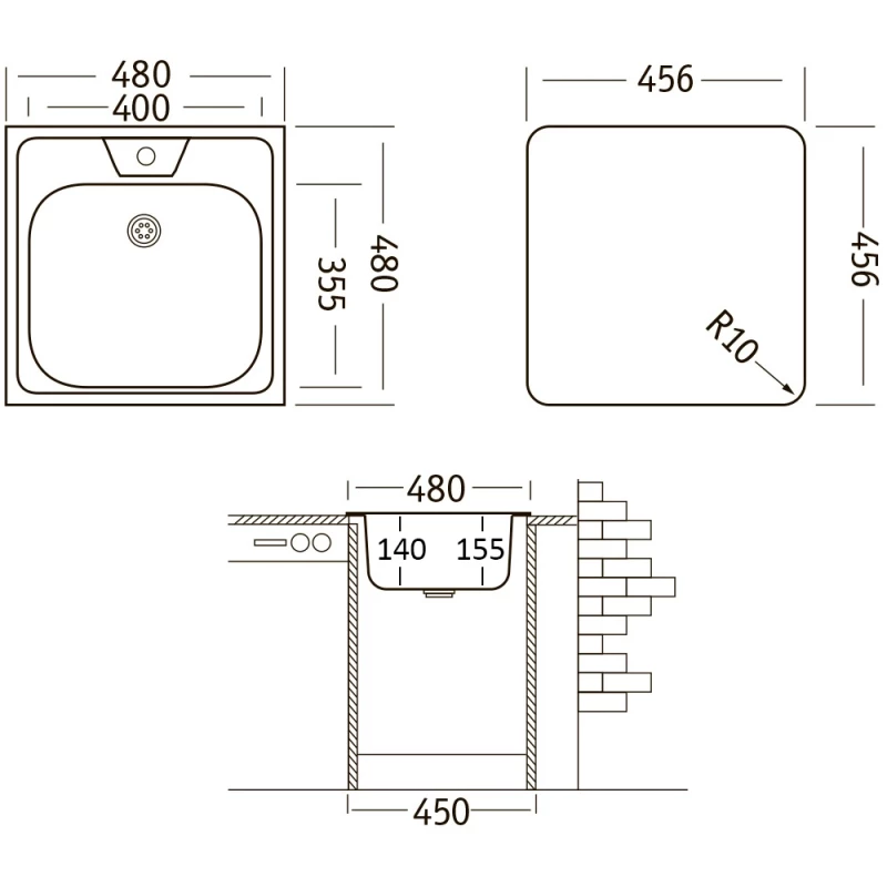 Кухонная мойка матовая сталь Ukinox Классика CLM480.480 ---4K 0C