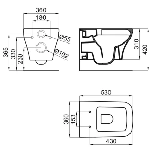 Изображение товара унитаз подвесной noken forma n350798866 безободковый, с сиденьем микролифт, черный матовый