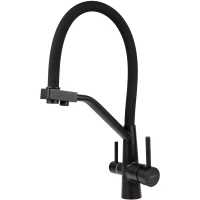 Смеситель для кухни Viko V-5872 с подключением к фильтру, гибким изливом, черный мрамор