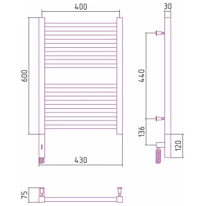Изображение товара полотенцесушитель электрический 600x400 мэм левый сунержа модус 3.0 00-5700-6040