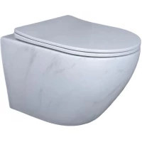 Унитаз подвесной GID Ws2198 безободковый, с сиденьем микролифт, белый мрамор