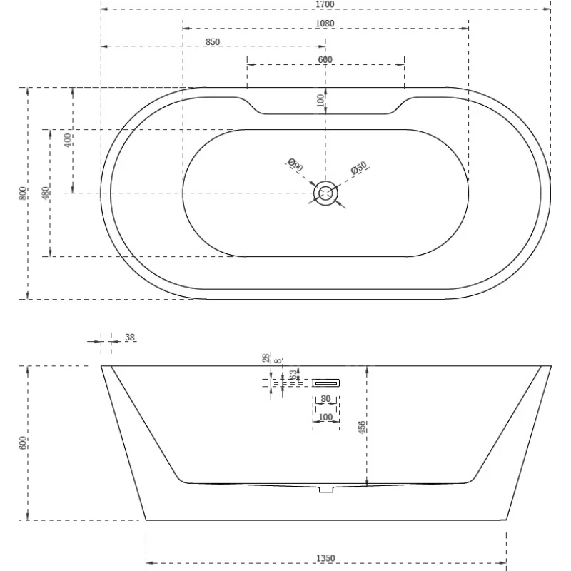 Акриловая ванна 170x80 см Abber AB9299-1.7