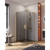 Душевой уголок Cezares Slider SLIDER-AH-2-80/90-90/100-GRIGIO-BORO 90-100x80-90 см, профиль золотой матовый, стекло графитовое