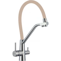 Смеситель для кухни Fmark FS0662-A12 с подключением к фильтру, гибким изливом, хром/бежевый