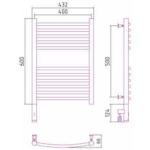 Изображение товара полотенцесушитель электрический 600x400 мэм левый, перемычка выгнутая сунержа богема 3.0 00-5802-6040