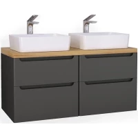 Тумба с раковиной серый матовый 119,6 см со столешницей бук светлый Jorno Wood Wood.01.60/P/GR + Wood.01.60/P/GR + Wood.06.120/LW + 0085176 + 0085176