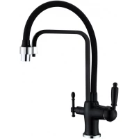 Смеситель для кухни Zorg ZR 342-6 YF BLACK с подключением к фильтру, гибким изливом, черный