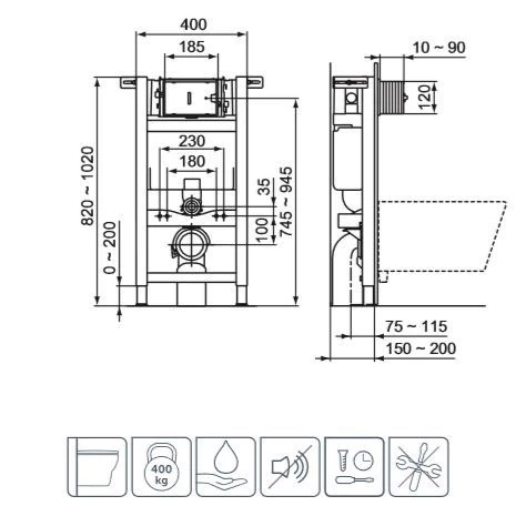 Монтажный элемент для подвесного унитаза Ideal Standard Prosys Frame 150 M R009067 - фото 3