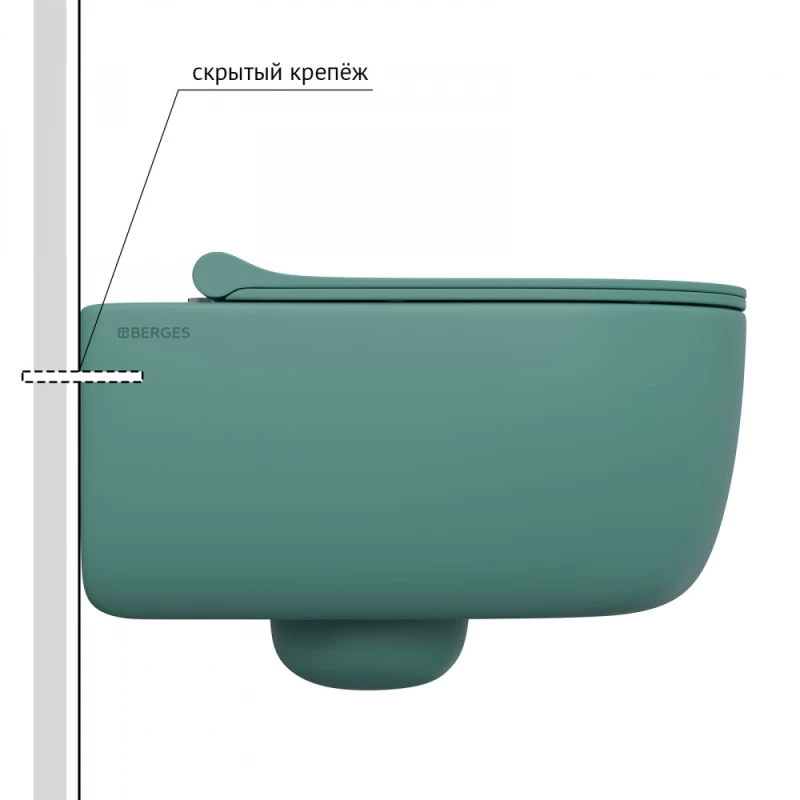 Унитаз подвесной Berges Ego XL 082141 безободковый, с сиденьем микролифт, темно-зеленый матовый