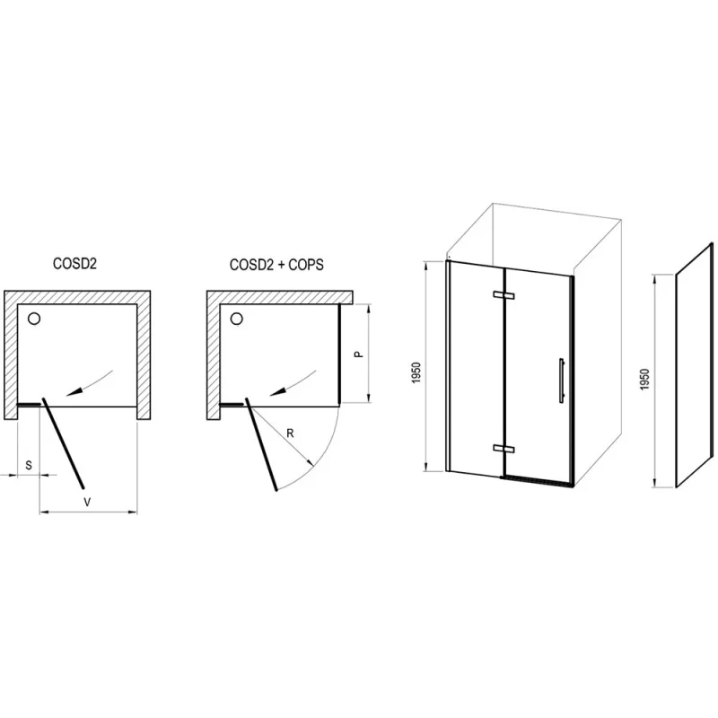 Душевой уголок 100x80 см Ravak Cool COSD2 + COPS X0VVAC300Z1 + X9VV40300Z1 прозрачное