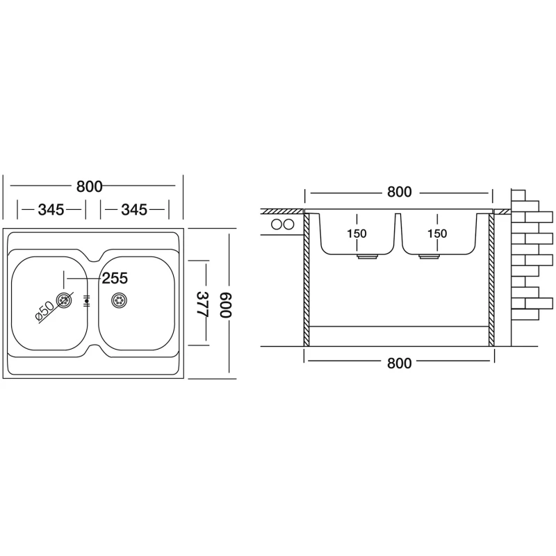 Кухонная мойка матовая сталь Ukinox Стандарт STD800.600 20--6C 3C-