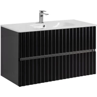 Тумба под раковину Art&Max Elegant AM-ELEGANT-1000-2C-SO-NM-LED 100 см, подвесная, с LED-подсветкой ручек, черный матовый