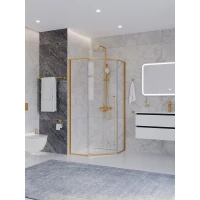 Душевой уголок Cezares Plane PLANE-P-1-90-C-BORO 90x90 см, профиль золотой матовый, стекло прозрачное