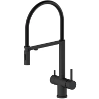 Смеситель для кухни Oliveeka OL-458009-MB с подключением к фильтру, гибким изливом, черный матовый