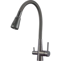 Смеситель для кухни Fmark FS1062-Q06-2 с подключением к фильтру, гибким изливом, графит