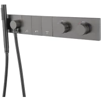 Термостат для ванны Boheme Zodiac 133-SYS-GM встраиваемый, с душевым гарнитуром, графит матовый