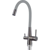 Смеситель для кухни Fmark FS1062-Q04 с подключением к фильтру, гибким изливом, графит/серый