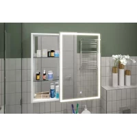 Зеркальный шкаф Misty Аперио МВК007 80x80 см R, с LED-подсветкой, сенсорным выключателем, диммером, белый матовый
