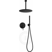 Душевой комплект Filarete Roun FL1024BL 300 мм, со смесителем, черный матовый