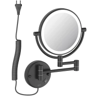 Зеркало косметическое Aquatek AQ4915MB с 5x увеличением, настенное, с подсветкой, выключателем, черный матовый